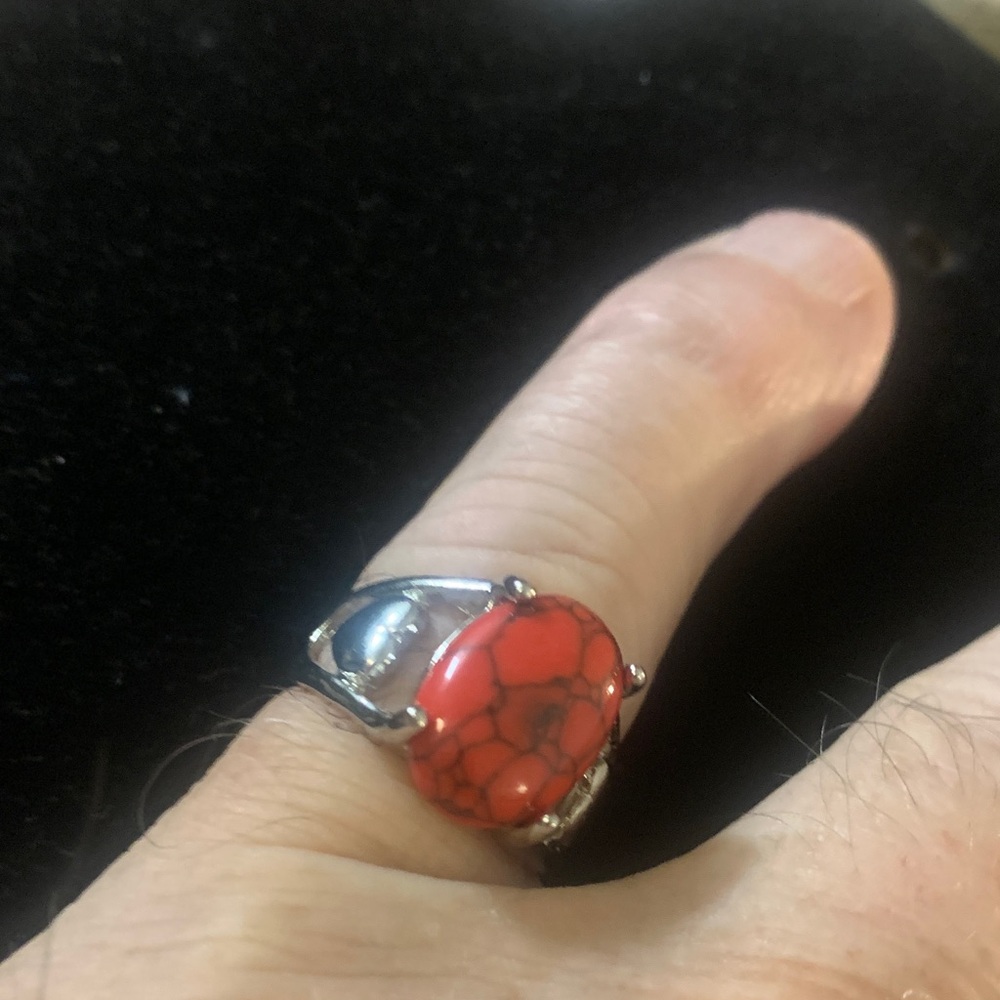 Red Howlite Stone Silver Ring Bogo
